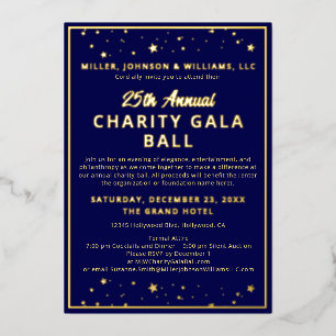 Gala Ball Silent Auction Elegant Navy Blue Gold Folie Uitnodiging