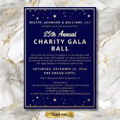 Gala Ball Silent Auction Elegant Navy Blue Gold Folie Uitnodiging