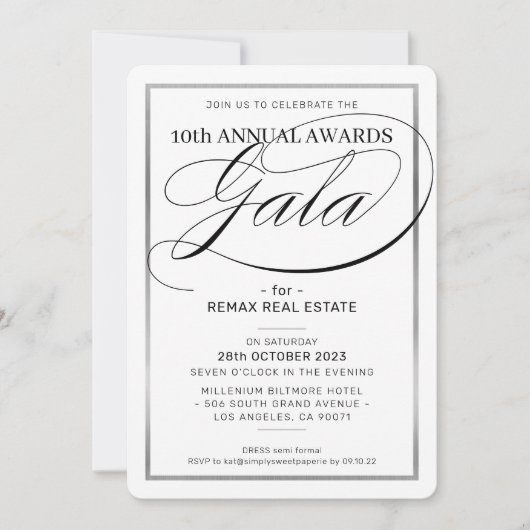 GALA DINNER modern business Silver zwart Kaart (Voorkant)