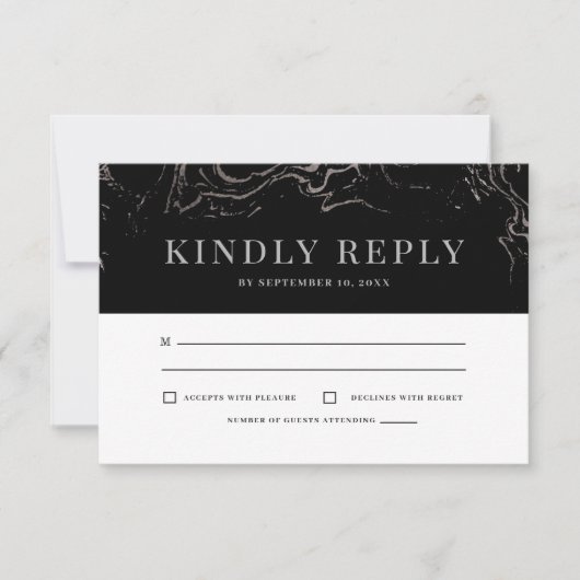 Gala Elegant Silver Marbling RSVP Kaartje (Voorkant)