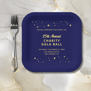 Gala Event Charity Ball Elegante Blauw Gouden Ster Papieren Bordje