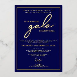 Gala Event Charity Fundraiser Elegant Blauw Goud Folie Uitnodiging