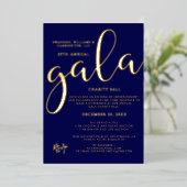 Gala Event Charity Fundraiser Elegant Blue Gold Folie Uitnodiging (Staand Voorkant)