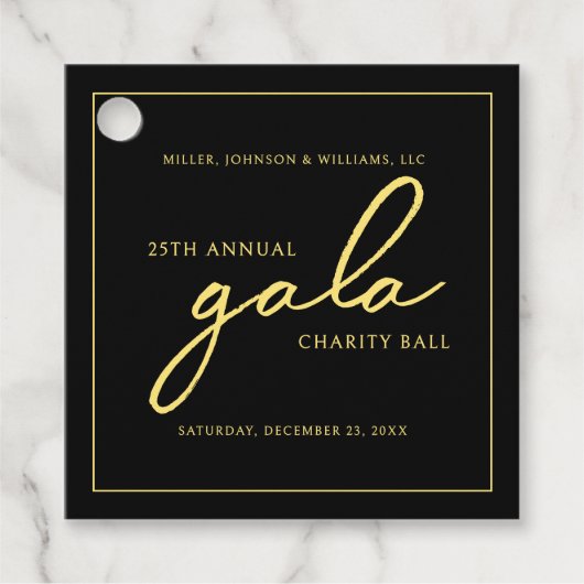 Gala Event Charity Fundraiser Elegant Zwart Goud Bedankjes Labels (Voorkant)