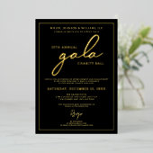 Gala Event Charity Fundraiser Elegant Zwart Goud Folie Uitnodiging (Staand Voorkant)