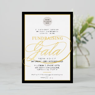 GALA FUNDRAISER modern logo kalligrafie zwart goud Folie Uitnodiging