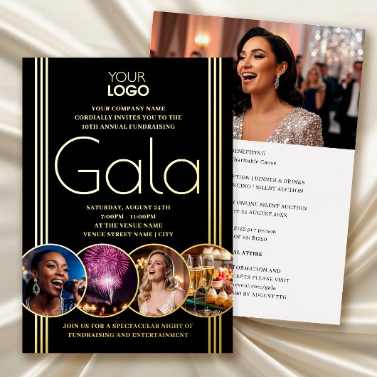 Gala Invitation Photo Corporate Logo Black Gold Folie Uitnodiging