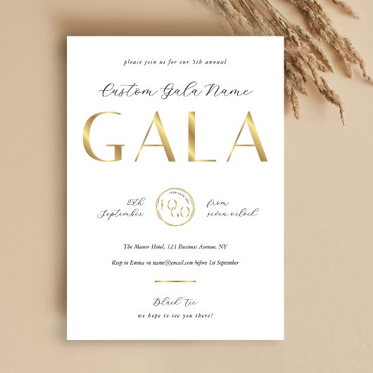 Gala Night White & Gold Logo Business Fundraiser Kaart