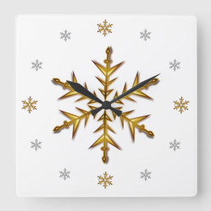 "Gala Snow": Gold- & zilver #'s, White Square-klok Vierkante Klok