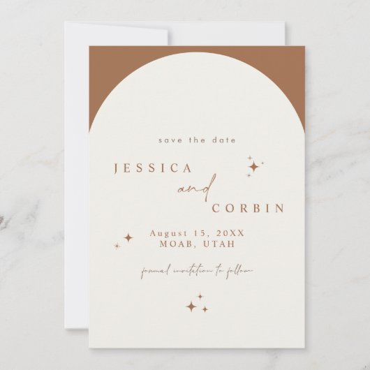 GALA Terracotta Boho Arch Celestial Save the Date Kaart (Voorkant)