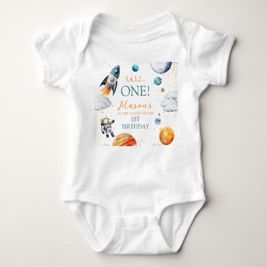Galactic Adventure Boy eerste verjaardag in de rui Romper (Voorkant)