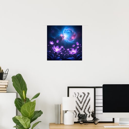 Galactic Bloom Garden under the Cosmic Light Poster (Thuiskantoor)