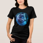 Galactic Blue-Eyed Wolf Art Print Tri-Blend Shirt (Voorkant)