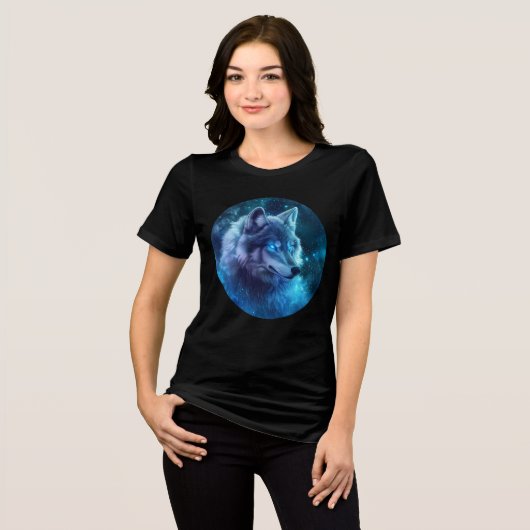Galactic Blue-Eyed Wolf Art Print Tri-Blend Shirt (Voorkant volledig)