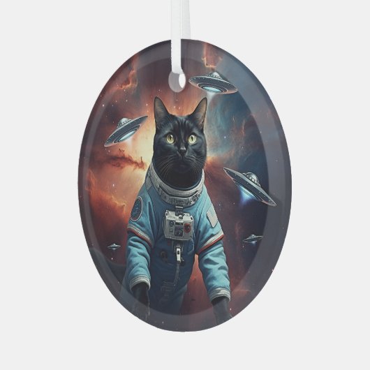 Galactic Cat Astronaut Glas Ornament (Voorkant links)