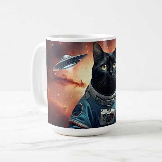 Galactic Cat Astronaut Koffiemok (Voorkant links)