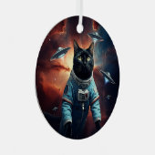 Galactic Cat Astronaut Metalen Ornament (Voorkant Rechts)