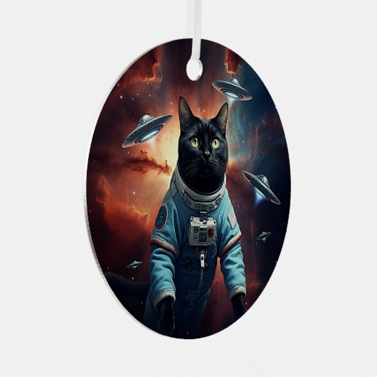 Galactic Cat Astronaut Metalen Ornament (Voorkant Rechts)