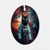 Galactic Cat Astronaut Metalen Ornament (Voorkant links)
