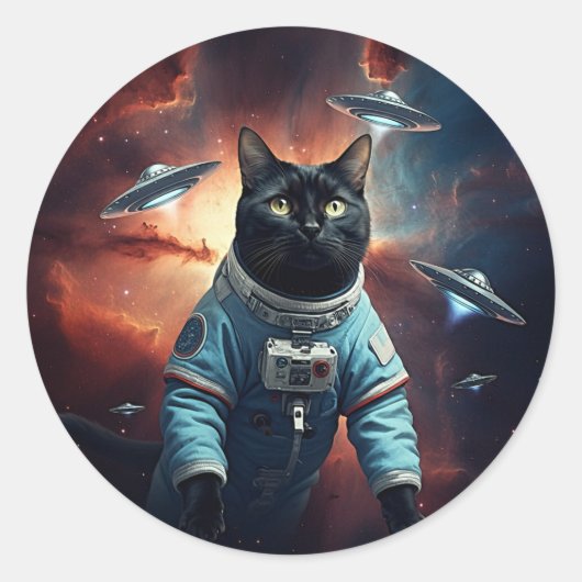 Galactic Cat Astronaut Ronde Sticker (Voorkant)