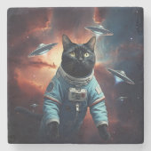 Galactic Cat Astronaut Stenen Onderzetter (Voorkant)