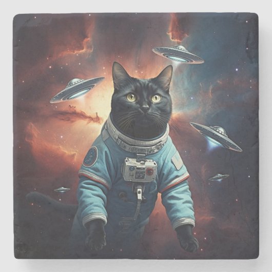 Galactic Cat Astronaut Stenen Onderzetter (Voorkant)