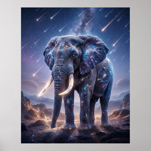 Galactic Elephant Starfall Sky Poster (Voorkant)