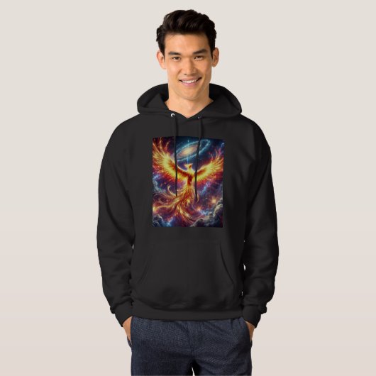 Galactic Fire Phoenix Hoodie T-Shirt Design. (Voorkant volledig)