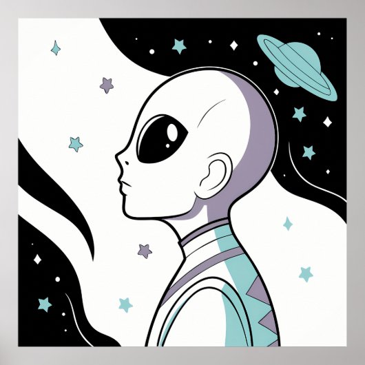Galactic Gaze: Alien in Cosmic Space Poster (Voorkant)