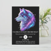 Galactic Glow Wolf Birthday Invitation Kaart (Staand voorkant)