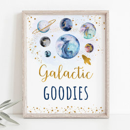 Galactic Goodies Blue Gold Space Birthday Sign Poster
