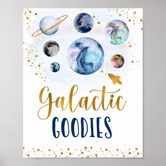 Galactic Goodies Galaxy Blue Gold Space Birthday Poster (Voorkant)