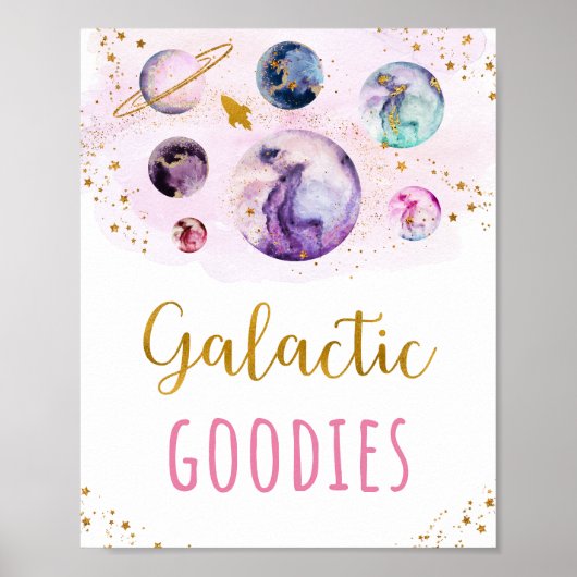 Galactic Goodies Pink Gold Space Birthday Poster (Voorkant)