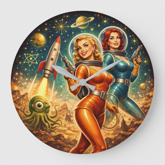 Galactic Guardians Retro Space Girls Grote Klok (Voorkant)