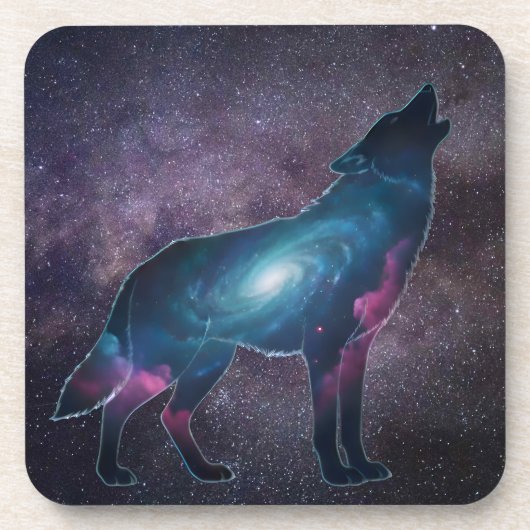 Galactic Howling Wolf Silhouette Bier Onderzetter (Voorkant)