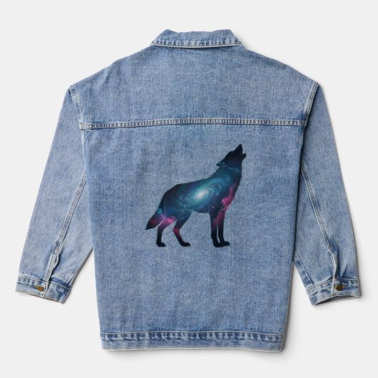 Galactic Howling Wolf Silhouette Denim Jacket (Achterkant)