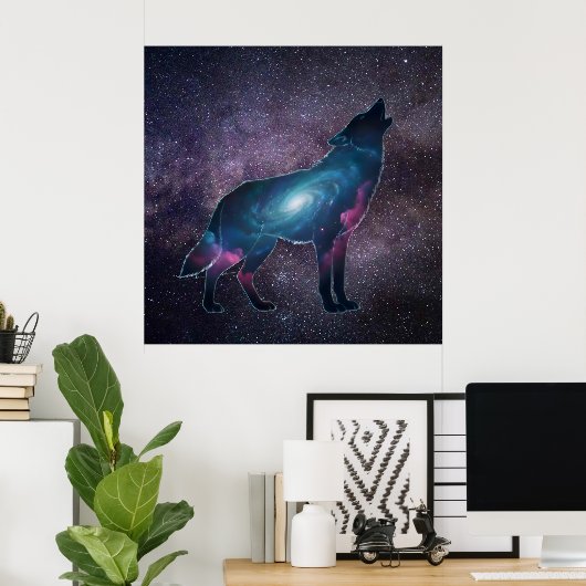 Galactic Howling Wolf Silhouette Poster (Thuiskantoor)
