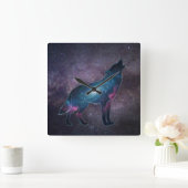 Galactic Howling Wolf Silhouette Vierkante Klok (Huis)
