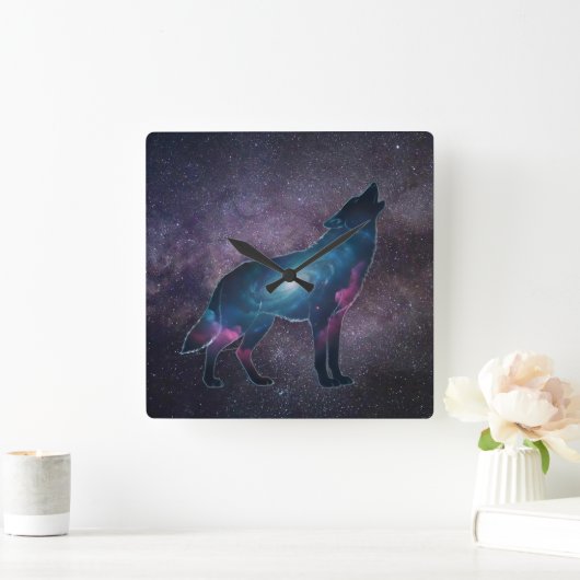 Galactic Howling Wolf Silhouette Vierkante Klok (Huis)