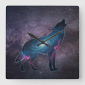 Galactic Howling Wolf Silhouette Vierkante Klok (Voorkant)