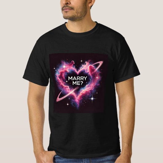 Galactic Love Proposal Marry Me Mannen Tshirt (Voorkant)