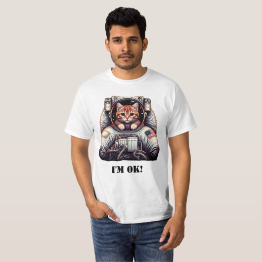 Galactic Meowventure: Grappig Astronaut Cat T-shir T-shirt (Voorkant volledig)