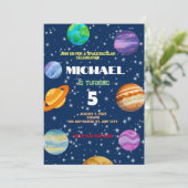 Galactic Planets Verjaardagsfeestuitnodiging Feestdagenkaart (Staand voorkant)