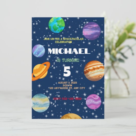 Galactic Planets Verjaardagsfeestuitnodiging Feestdagenkaart (Staand voorkant)