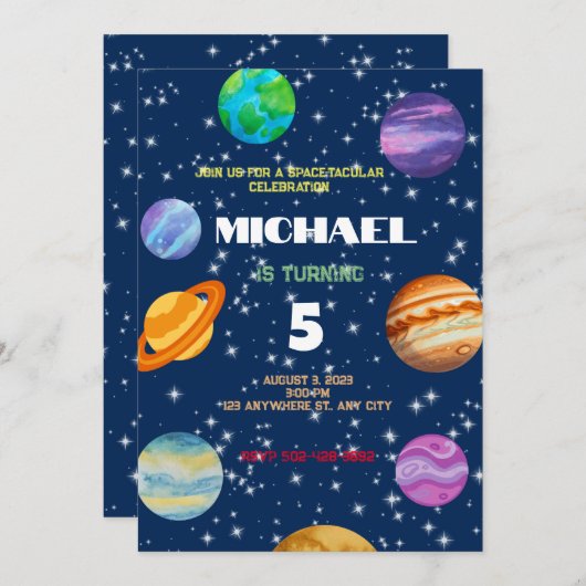 Galactic Planets Verjaardagsfeestuitnodiging Kaart (Voorkant / Achterkant)