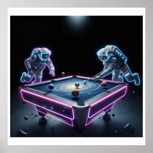 Galactic Pool Night – Astronauts Playing Cosmic Bi Poster (Voorkant)
