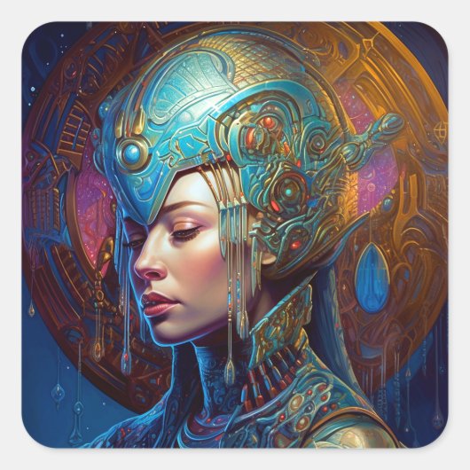 Galactic Queen Science Fiction Fantasy Art Vierkante Sticker (Voorkant)