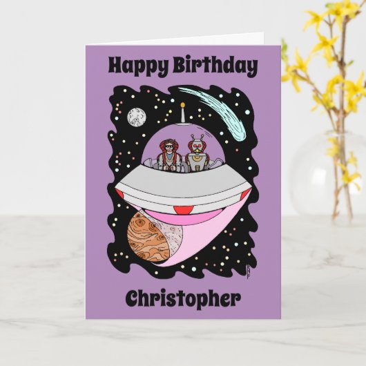 Galactic Road Trip 2018 Birthday Card Kaart (Gele Bloem)