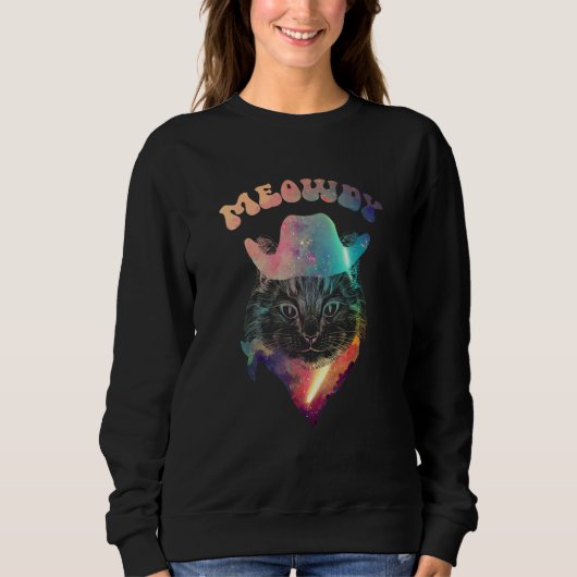 Galactic Tie Dye Meowdy Texas Cat Meme Trui (Voorkant)