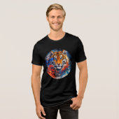 Galactic Tiger with Temple and Cherry Blossoms Tri-Blend Shirt (Voorkant volledig)